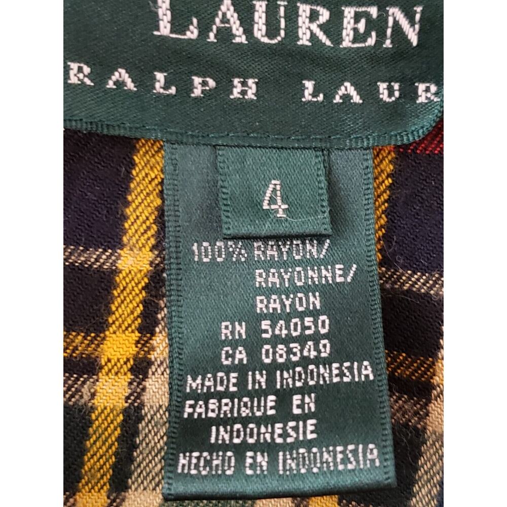 Lauren Ralph Lauren Womens Top 4 L/S Red Green Plaid Rayon‎ Collared Button Down - Picture 3 of 3